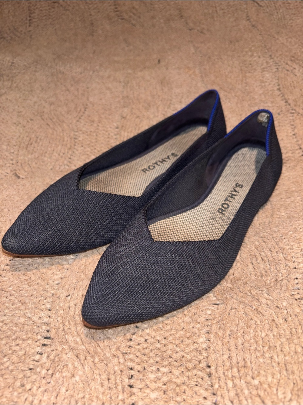 Rothy’s The Point Dark Gray Blue Knit Flats Women’s Size 7.5 US